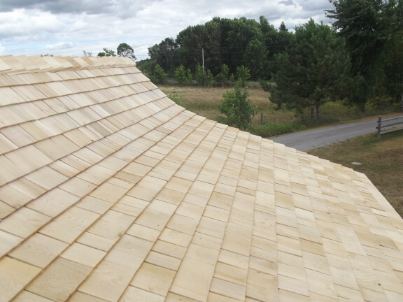 Curved cedar shingle roof