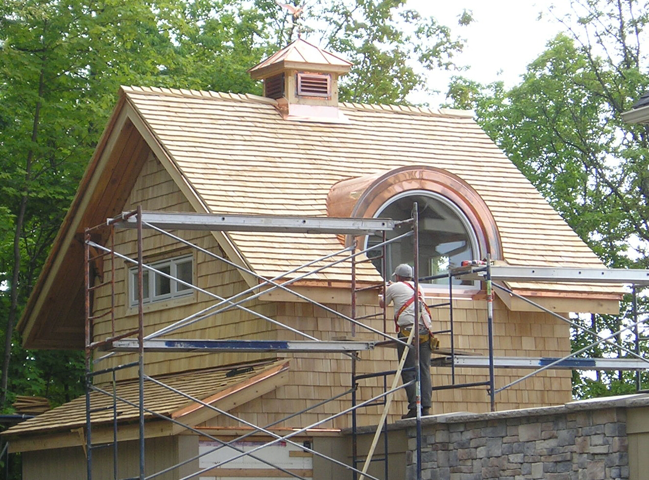 Cedar shingle roofing.